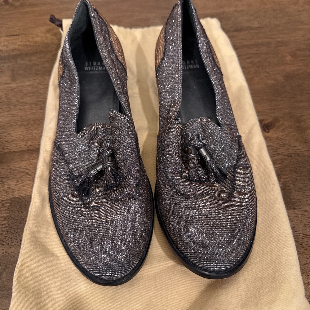 Stuart Weitzman Metallic Tassel Loafers – Size 39